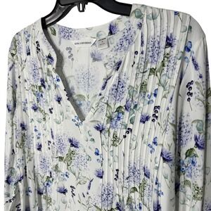 King Universal Women's Floral Print Pleated Long Sleeve Blouse Top Medium